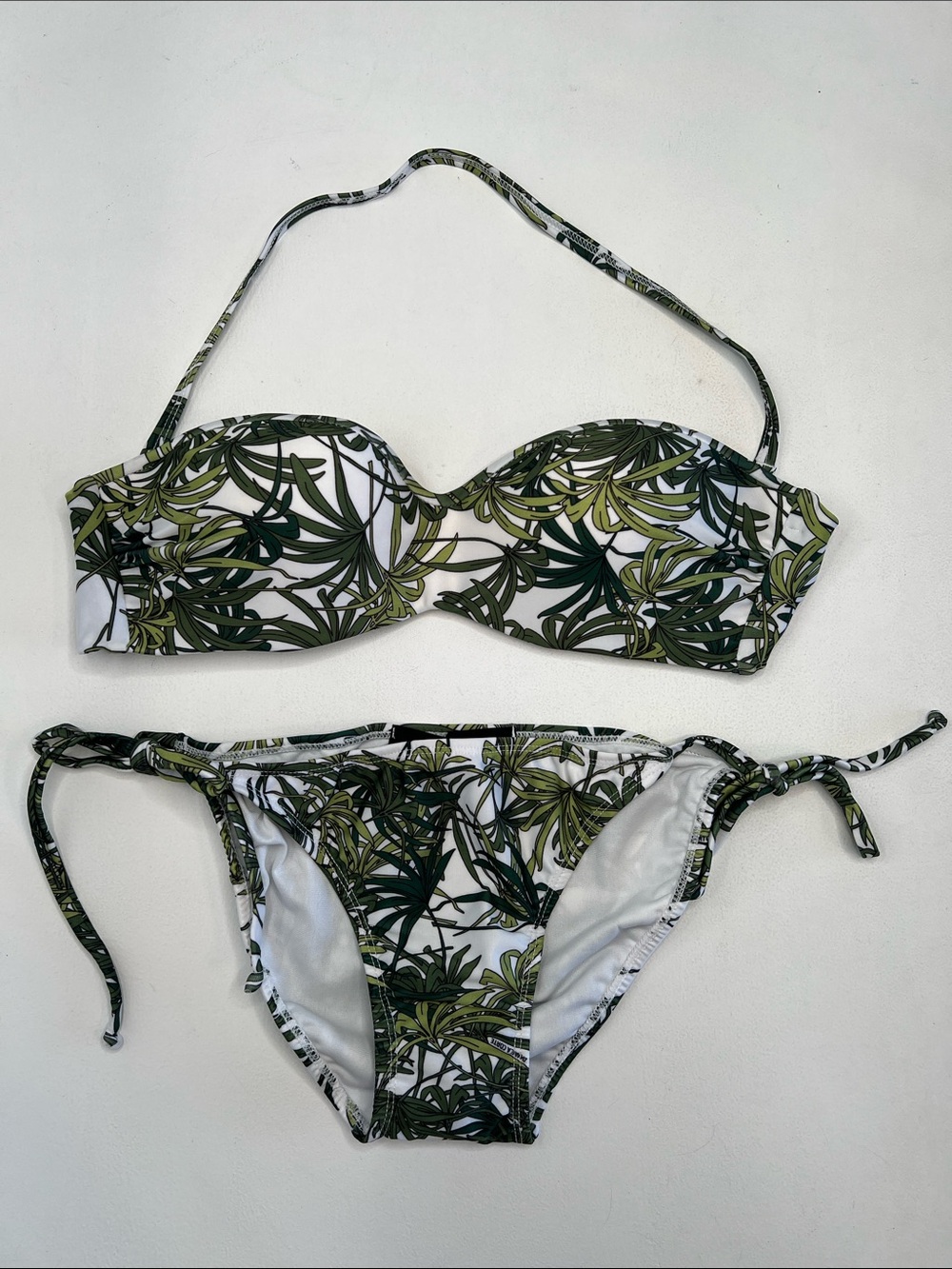 Daniela Corte NWOT green white palm leaf print bikini set size medium